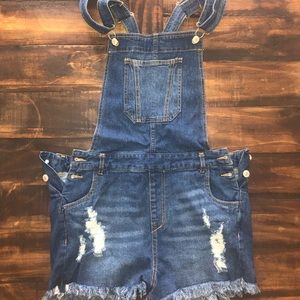 NWOT Distressed overall shorts